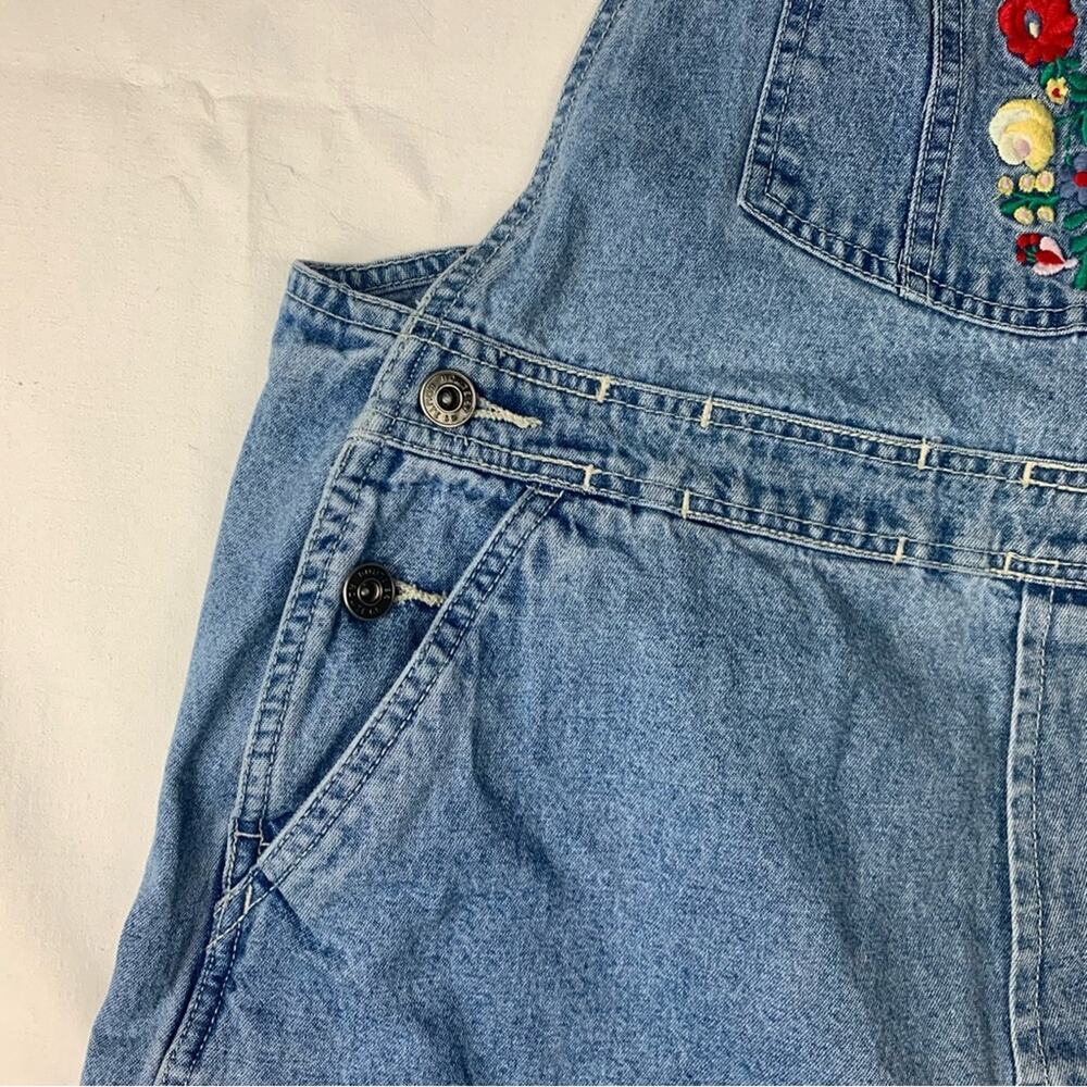 Route 66 size large denim shortalls floral embroidery vintage y2k boho cottage - Picture 5 of 10
